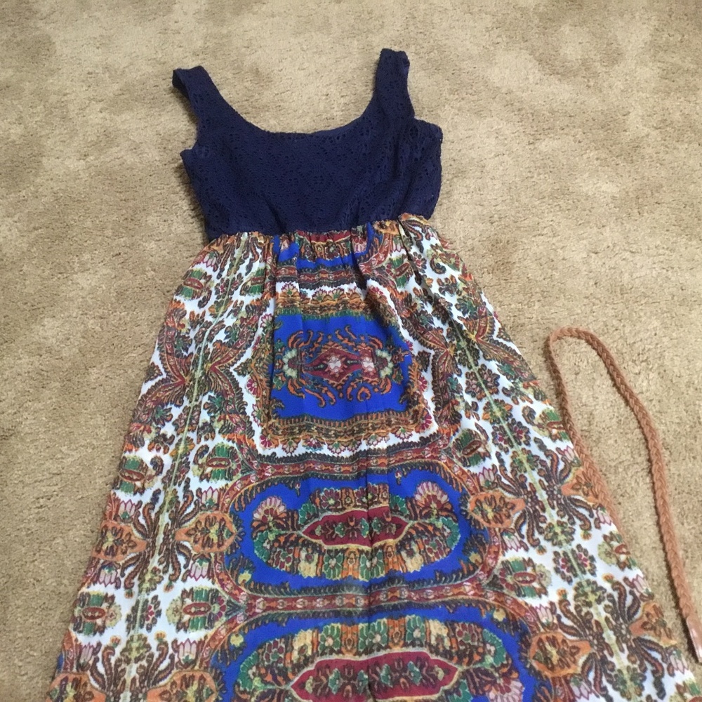 Summer Dress Blue Orange and Green with belt. - Picture 8 of 9